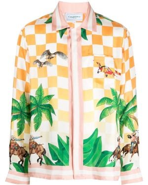 CASABLANCA Tennis Club Graphic-pattern Relaxed-fit Silk Shirt - Multicolour