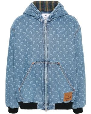 Marine Serre Crescent Moon-print Denim Jacket - Blue