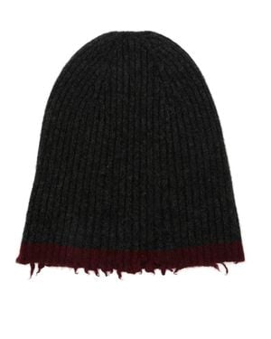 Uma Wang Ribbed-Knit Frayed-Hem Beanie Hat - Black