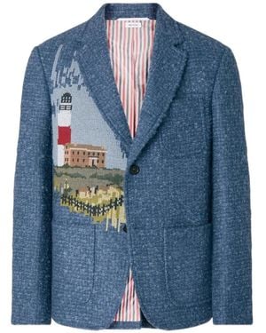 Thom Browne Lighthouse-Embroidery Dinner Jacket - Blue