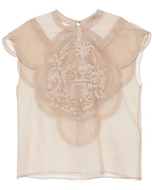 Elie Saab Embroidered Blouse - Natural