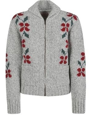 Filson Zipped Floral-Embroidery Cardigan - Grey