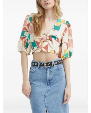 Ba&sh Aymar Abstract-Print Crop Top - Blue