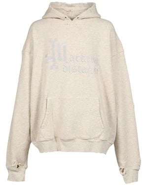 Marking Distance Logo-Embroidered Distressed Hoodie - White