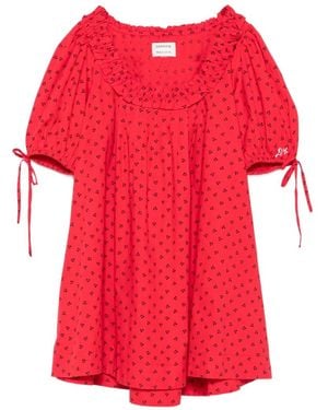 Damson Madder Jemima Ruffled Cherry-Print Mini Dress - Red
