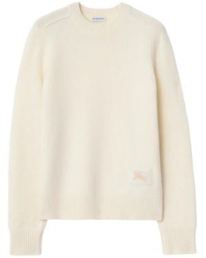 Burberry Elbow-Patch Equestrian-Knight Sweater - White