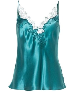 Carine Gilson V-Neck Silk Camisole - Blue