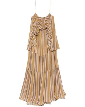 Zimmermann Rebellion Ruffled Tiered Striped Crepe De Chine Midi Dress - Natural