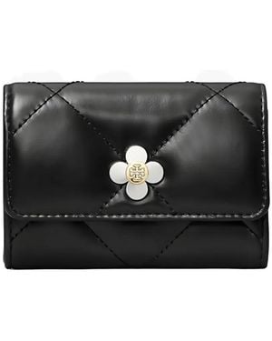 Tory Burch Kira Quilted Flower-Embellished Wallet - Black
