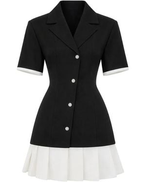 Manière De Voir Baya Tailored Cinch Waist Pleated Blazer Dress - Black