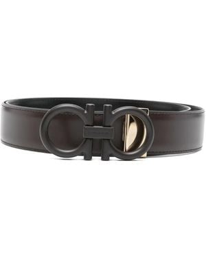 Ferragamo Gancini Buckle Leather Belt - Grey