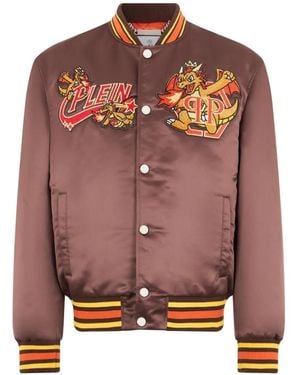 Philipp Plein Plein Dragon Stones Satin Bomber Jacket - Brown