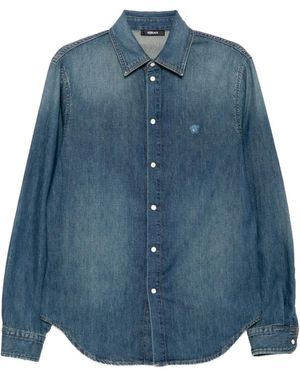 Versace Embroidered-Logo Shirt - Blue