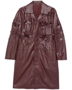 Alberta Ferretti Floral-Appliqué Leather Coat - Purple