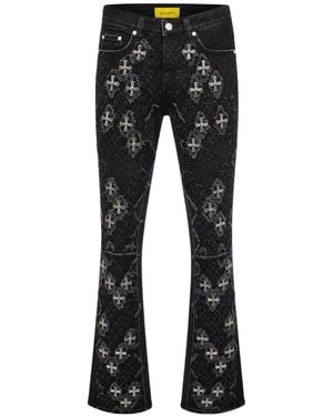 GUAPI Relic Distressed Flared Jeans - Black