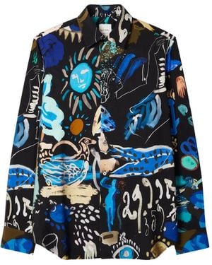 Paul Smith Overhemd Van Viscoseblend Met Ink Works-Print - Blauw