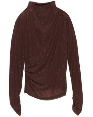 Bimba Y Lola Romantic Sweet Floral Gathered T-Shirt - Brown