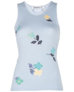 BERNADETTE Geripptes Clementine Tanktop Aus Blumen-Jacquard - Blau