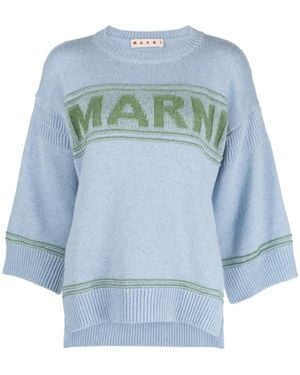 Marni Intarsia-Logo Virgin-Wool Jumper - Blue