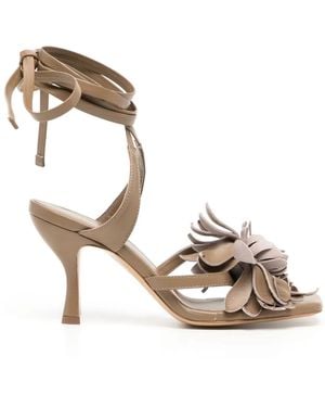 Silvia Tcherassi Tita Floral-Appliqué Leather Sandals - Metallic