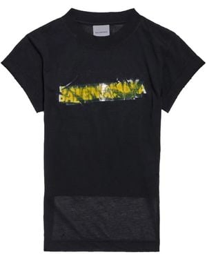 Balenciaga Messy Spray Logo-Print Side-Slit T-Shirt - Black