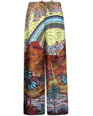 VLISCO DIALOGUES Landscape-Print Drawstring Palazzo Trousers - White