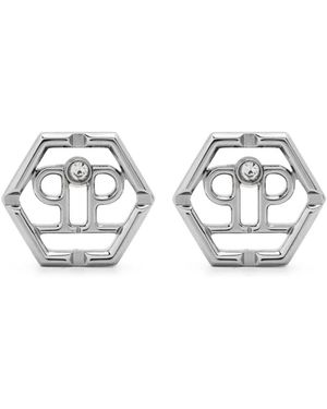 Philipp Plein Pendientes Con Charm Del Logo - Blanco