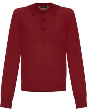 DSquared² Long-Sleeve Polo Top - Red