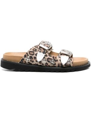 Toga Leopard-Print Flat Sandals - White