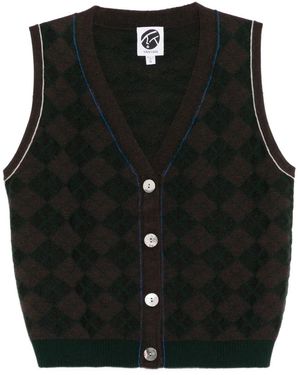 YANYAN KNITS Argyle-Print Vest - Black