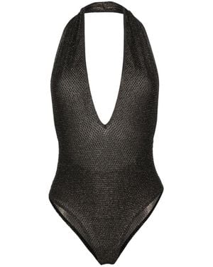 Palm Angels Lurex V-Neck Swimsuit - Black
