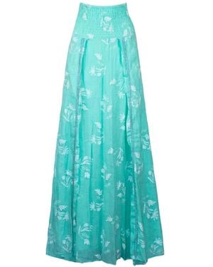 PHO® Firenze Floral-Embroidered Side-Slits Skirt - Blue
