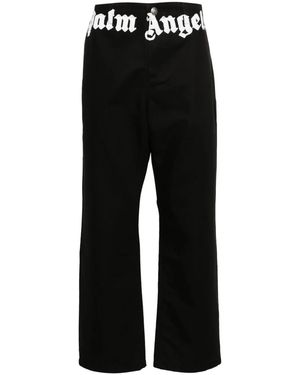 Palm Angels Cotton Trousers With Logo Print - Black