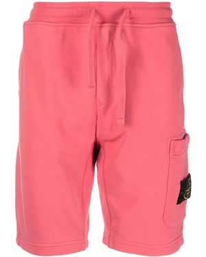 Stone Island Compass-Patch Cotton Shorts - Red