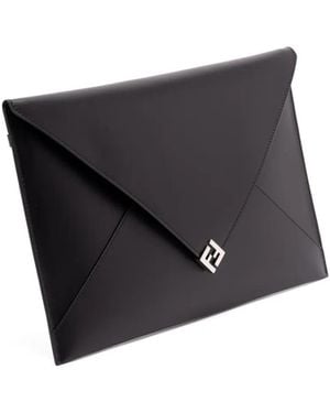 Fendi Large Ff Press-Stud Clutch Bag - Black