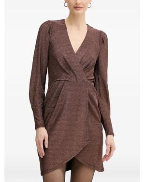 Morgan Rnino Metallic-Effect Wrap-Style Mini Dress - Brown