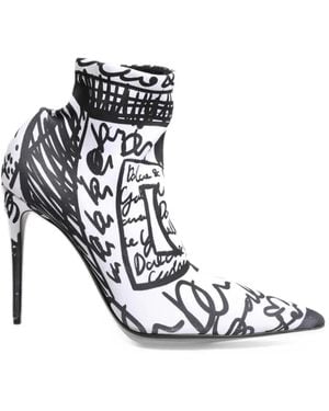 Dolce & Gabbana Graffiti-Print Stretch Ankle Boots - White