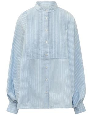 SOSUE Antonia Smocked-Detail Striped Blouse - Blue