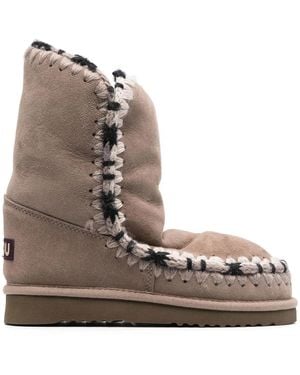 Mou Constrast-Stitching Moccasin Boots - Brown