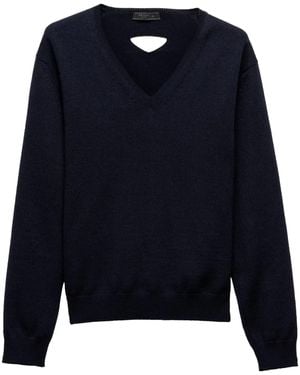 Prada Pullover Aus Wolle Mit V-Ausschnitt - Blau