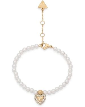 Guess Beloved Heart-Charm Beaded Bracelet - White