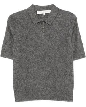 ABSOLUT CASHMERE Margot Short-Sleeve Polo Top - Grey