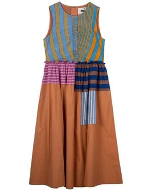 Mii Ilana Striped Ruffled Midi Dress - Orange