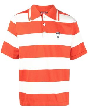 KENZO Logo Print Striped Polo Shirt - Red