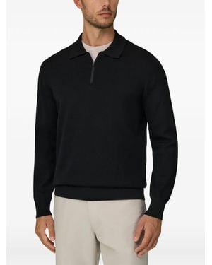 BOGGI Knitted Polo Shirt Quarter-Zip Wool Blend Wooltech - Black