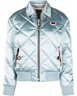 Philipp Plein Iconic Plein Quilted Bomber Jacket - Blue