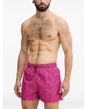 EA7 Logo-Print Drawstring Swim Shorts - Purple