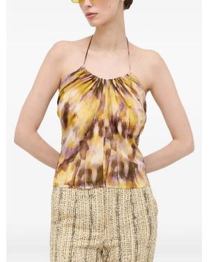 Morgan Abstract-Print Halterneck Top - Natural