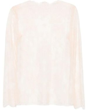 Alberta Ferretti Lace-Trimmed Long-Sleeve Top - Natural
