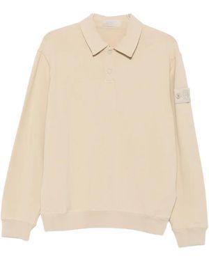 Stone Island Logo-Patch Long-Sleeve Polo Shirt - Natural